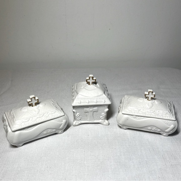 White Trinket Boxes with Crosses. Three. Baptism. Wedding. Communion. Decor - Picture 1 of 10